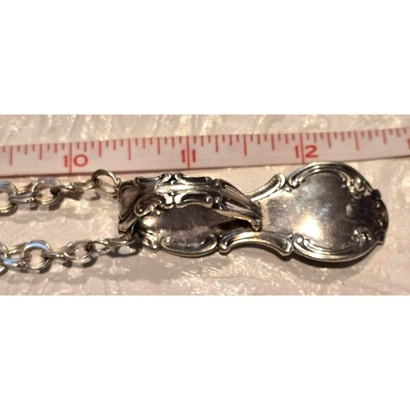 Vintage Sterling Silver Spoon Handle Pendant Necklace Double Curb Chain HS106 - Picture 9 of 11